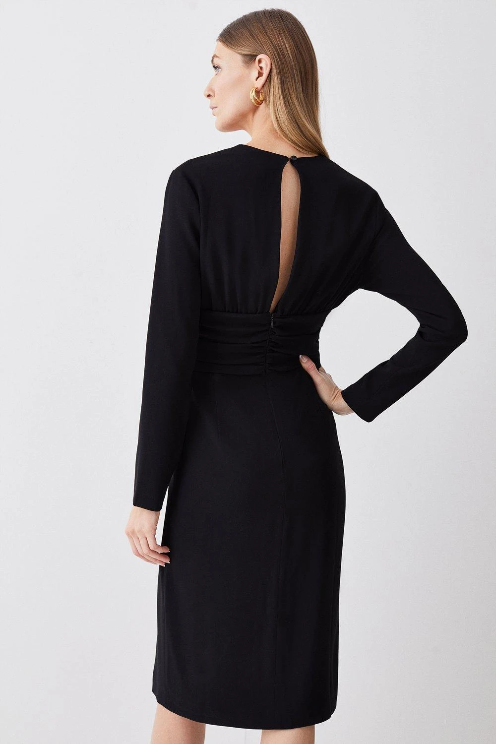 Karen Millen Premium Lightweight Fluid Crepe Drape Wrap Midi Dress 3 Karen Millen Premium Lightweight Fluid Crepe Drape Wrap Midi Dress