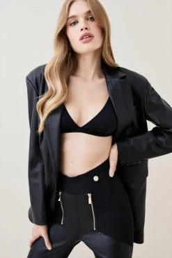 Karen Millen Pu Bandage Knit High Waisted Trouser 11 Karen Millen Pu Bandage Knit High Waisted Trouser -Karen Millen shop black pu bandage knit high waisted trouser 1 4