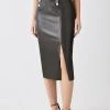 Karen Millen Pu Button Detail Pencil Midi Skirt -Karen Millen shop black pu button detail pencil midi skirt