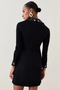 Karen Millen Pu Trim Ponte Jersey Mini Dress -Karen Millen shop black pu trim ponte jersey mini dress 1