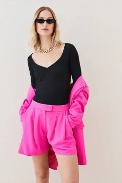 Karen Millen Rib Jersey Bodysuit -Karen Millen shop black rib jersey bodysuit 3