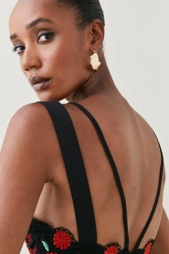 Karen Millen Rose Chemical Lace Embroidered Mini Dress -Karen Millen shop black rose chemical lace embroidered mini dress 2