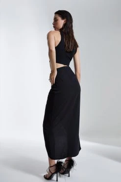 Karen Millen Ruched Detailing Woven Midaxi Skirt -Karen Millen shop black ruched detailing woven midaxi skirt 4