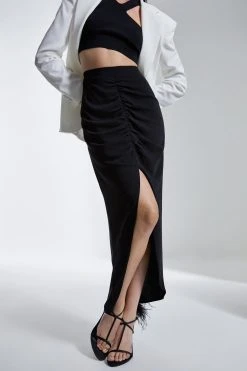 Karen Millen Ruched Detailing Woven Midaxi Skirt -Karen Millen shop black ruched detailing woven midaxi skirt 5