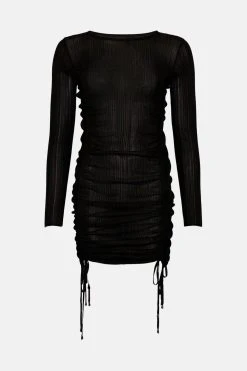 Karen Millen Ruched Slinky Rib Knit Dress -Karen Millen shop black ruched slinky rib knit dress 4