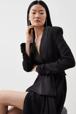 Karen Millen Satin Back Crepe Belted Woven Midi Wrap Dress