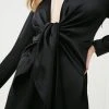 Karen Millen Satin Crepe Tie Front Midi Dress -Karen Millen shop black satin crepe tie front midi dress