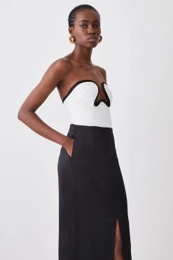 Karen Millen Satin Low Waist Straight Maxi Skirt -Karen Millen shop black satin low waist straight maxi skirt 2