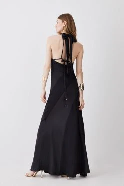 Karen Millen Satin Mix Cowl Neck Maxi Dress -Karen Millen shop black satin mix cowl neck maxi dress 2