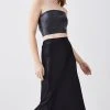 Karen Millen Satin Woven Skirt -Karen Millen shop black satin woven skirt