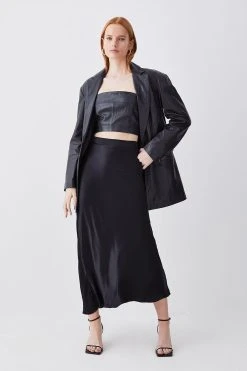 Karen Millen Satin Woven Skirt -Karen Millen shop black satin woven skirt 4