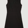 Karen Millen Scuba Crepe Lace Up Detail Woven Mini Dress -Karen Millen shop black scuba crepe lace up detail woven mini dress