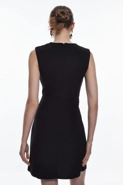 Karen Millen Scuba Crepe Lace Up Detail Woven Mini Dress -Karen Millen shop black scuba crepe lace up detail woven mini dress 3