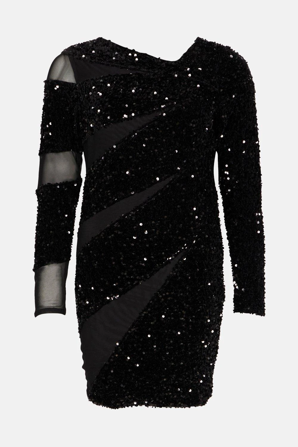 Karen Millen Sequin Mesh Detail Jersey Mini Dress 3 Karen Millen Sequin Mesh Detail Jersey Mini Dress