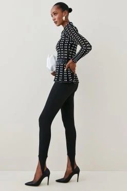 Karen Millen Sheer Knit Polka Dot Peplum Jacquard Top -Karen Millen shop black sheer knit polka dot peplum jacquard top 3