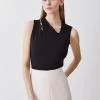 Karen Millen Slinky Asymmetric Detail Top -Karen Millen shop black slinky asymmetric detail top