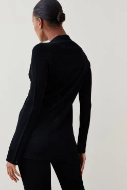 Karen Millen Slinky Jacquard Knit Shirt 10 Karen Millen Slinky Jacquard Knit Shirt -Karen Millen shop black slinky jacquard knit shirt 1 3