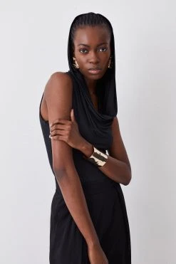 Karen Millen Slinky Jersey Dramatic Cowl Sleeveless Bodysuit -Karen Millen shop black slinky jersey dramatic cowl sleeveless bodysuit 1