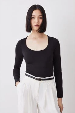 Karen Millen Slinky Jersey Long Sleeved Scoop Neck Bodysuit 10 Karen Millen Slinky Jersey Long Sleeved Scoop Neck Bodysuit -Karen Millen shop black slinky jersey long sleeved scoop neck bodysuit 3