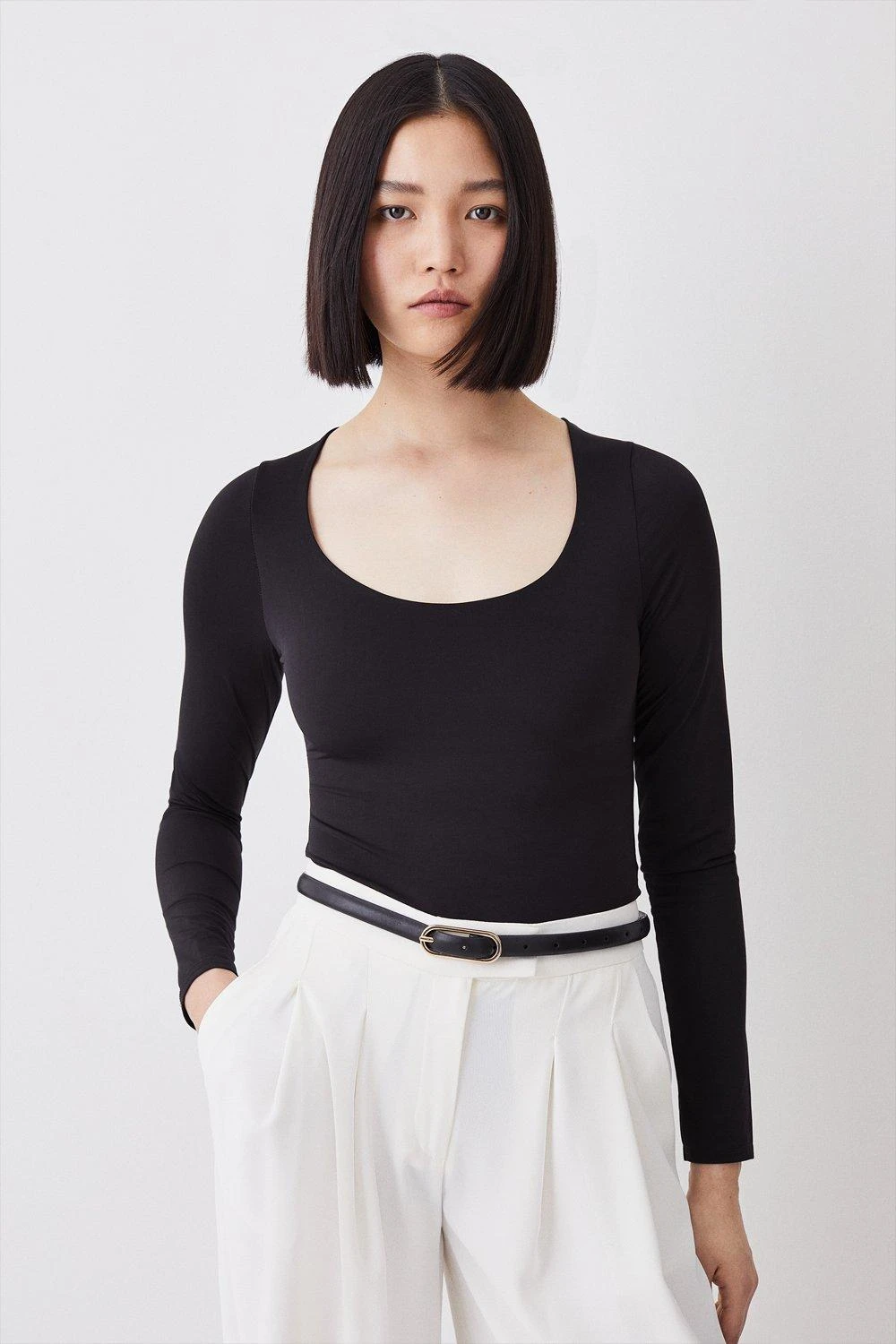 Karen Millen Slinky Jersey Long Sleeved Scoop Neck Bodysuit 6 Karen Millen Slinky Jersey Long Sleeved Scoop Neck Bodysuit - Image 4