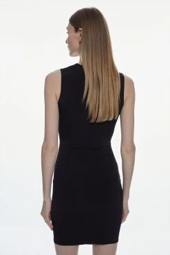 Karen Millen Slinky Jersey Sleeveless Mini Dress -Karen Millen shop black slinky jersey sleeveless mini dress 2