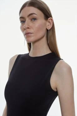 Karen Millen Slinky Jersey Sleeveless Mini Dress -Karen Millen shop black slinky jersey sleeveless mini dress 3