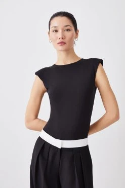 Karen Millen Slinky Jersey Strong Shoulder Bodysuit -Karen Millen shop black slinky jersey strong shoulder bodysuit 2