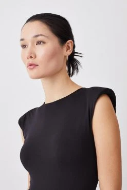 Karen Millen Slinky Jersey Strong Shoulder Bodysuit -Karen Millen shop black slinky jersey strong shoulder bodysuit 3