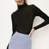 Karen Millen Slinky Roll Neck Rib Knit Top -Karen Millen shop black slinky roll neck rib knit top
