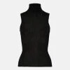 Karen Millen Slinky Sleeveless Roll Neck Rib Knit Top -Karen Millen shop black slinky sleeveless roll neck rib knit top