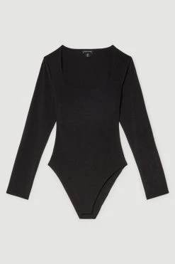 Karen Millen Black Slinky Square Neck Jersey Bodysuit -Karen Millen shop black slinky square neck jersey bodysuit 2