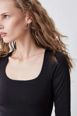 Karen Millen Black Slinky Square Neck Jersey Bodysuit -Karen Millen shop black slinky square neck jersey bodysuit 3