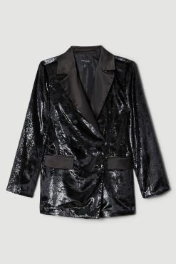 Karen Millen Slinky Velvet Tailored Double Breasted Jacket -Karen Millen shop black slinky velvet tailored double breasted jacket 1 2