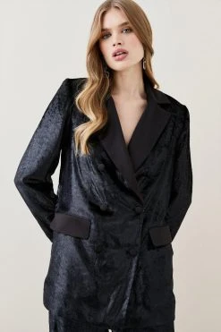 Karen Millen Slinky Velvet Tailored Double Breasted Jacket -Karen Millen shop black slinky velvet tailored double breasted jacket 1 4