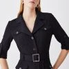 Karen Millen Soft Tailored Belted Crepe High Low Shirtdress -Karen Millen shop black soft tailored belted crepe high low shirtdress