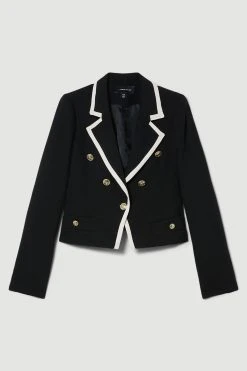 Karen Millen Soft Tailored Military Button Crop Jacket -Karen Millen shop black soft tailored military button crop jacket 1 3