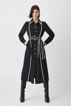 Karen Millen Soft Tailored Pipe Detail Sleeved Shirt Dress -Karen Millen shop black soft tailored pipe detail sleeved shirt dress 2