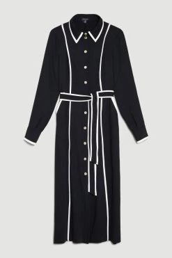 Karen Millen Soft Tailored Pipe Detail Sleeved Shirt Dress -Karen Millen shop black soft tailored pipe detail sleeved shirt dress 3