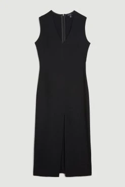 Karen Millen Soft Tailored Split Hem Midi Dress -Karen Millen shop black soft tailored split hem midi dress 1