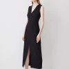 Karen Millen Soft Tailored Split Hem Midi Dress -Karen Millen shop black soft tailored split hem midi dress