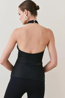 Karen Millen Sparkle Bandage Knit Cut Out Halter Top 9 Karen Millen Sparkle Bandage Knit Cut Out Halter Top -Karen Millen shop black sparkle bandage knit cut out halter top 3