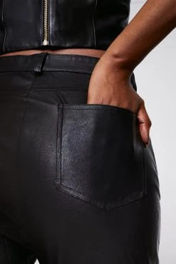 Karen Millen Stretch 5 Pocket Leather Jean -Karen Millen shop black stretch 5 pocket leather jean 1 2