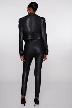 Karen Millen Stretch 5 Pocket Leather Jean -Karen Millen shop black stretch 5 pocket leather jean 1 4