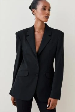 Karen Millen Strong Shoulder Single Breasted Blazer -Karen Millen shop black strong shoulder single breasted blazer 3