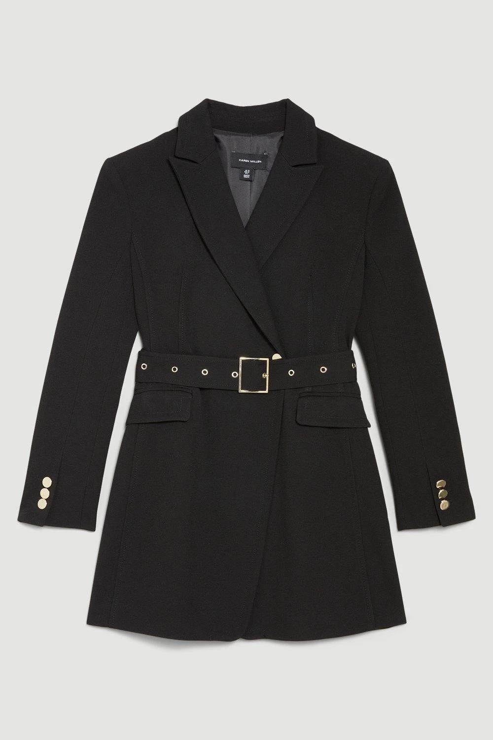 Karen Millen Structured Crepe Belted Wide Shoulder Longline Blazer 6 Karen Millen Structured Crepe Belted Wide Shoulder Longline Blazer - Image 4