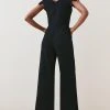 Karen Millen Structured Crepe Cross Detail Jumpsuit -Karen Millen shop black structured crepe cross detail jumpsuit