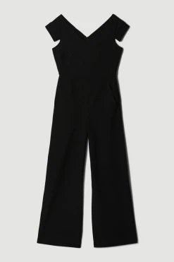 Karen Millen Structured Crepe Cross Detail Jumpsuit -Karen Millen shop black structured crepe cross detail jumpsuit 1 3