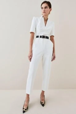 Karen Millen Structured Crepe Forever Belted Jumpsuit