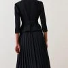 Karen Millen Structured Crepe Forever Soft Pleated Midi Dress -Karen Millen shop black structured crepe forever soft pleated midi dress