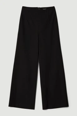Karen Millen Structured Crepe High Waist Wide Leg Trouser -Karen Millen shop black structured crepe high waist wide leg trouser 1